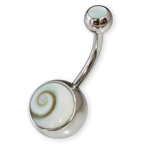 Fly Style Bauchnabelpiercing 316L Chirurgenstahl - Banane Nabel Piercing mit Shiva Auge - Hypoallergenes Belly Piercing - Für Damen und Teens, Farbwahl:helles Perlmutt von Fly Style