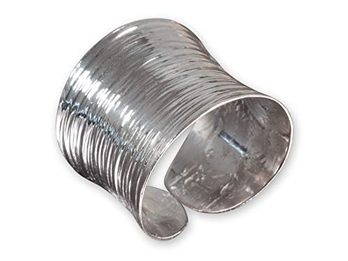 Fly Style Breiter Silberring Damen - Ring Silber 925 Damen offen verstellbar, Statement Ring, Ring Grösse:22.0 mm, Oberfläche:Poliert strukturiert von Fly Style