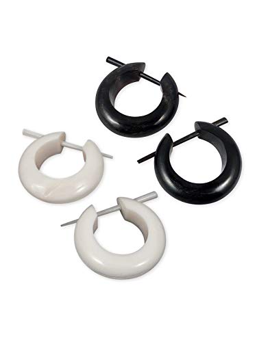 Fly Style Damen Creolen Ohrringe · Horn oder Knochen · Ohr-Schmuck in verschiedenen Größen · 1 Paar, Grösse:19 mm, Farbwahl:weiss von Fly Style