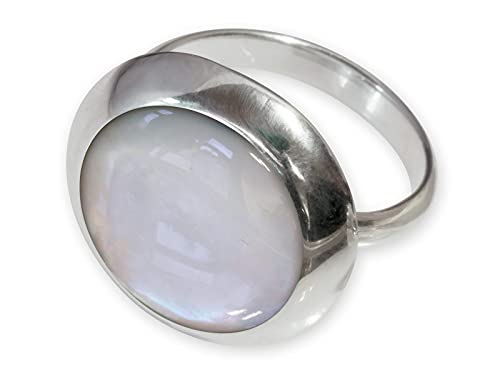 Fly Style Ring Silber 925 Damen, offener Ring größenverstellbar, 925 Silber Ring mit Muschel oder Stein Inlays, Farbwahl:helles Perlmutt von Fly Style