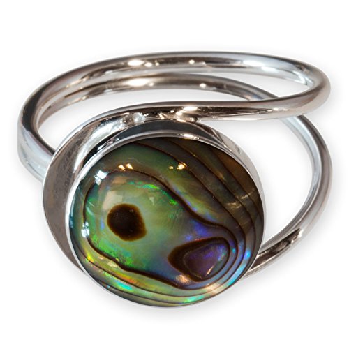 Fly Style Ring Silber 925 Damen, offener Ring größenverstellbar, 925 Silber Ring mit Muschel oder Stein Inlays, Farbwahl:Pauamuschel von Fly Style