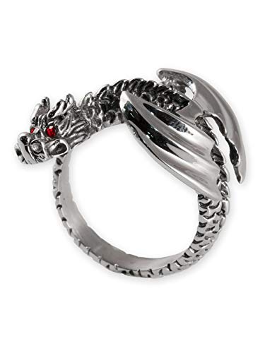 Fly Style Finger-Ring aus 316L Edelstahl Drache mit Flügel und Strass-Kristall-Augen, Ring Grösse:18.1 mm von Fly Style