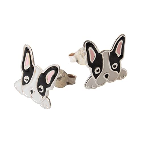 Fly Style Französische Bulldogge Schmuckset Silber 925 für Kinder - Mädchen Ohrringe/Damen - Ohrstecker im Samtsäckchen von Fly Style