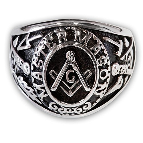 Fly Style Freimaurer Templer Ring 316L Edelstahl Illuminati Siegelring Herren - Modell Master Mason, Ring Grösse:21.3 mm von Fly Style