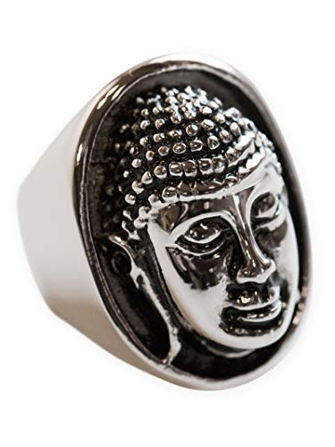 Fly Style Grosser Buddha Ring Siegelring aus 316L Edelstahl für Damen und Herren, Ring Grösse:17.2 mm von Fly Style