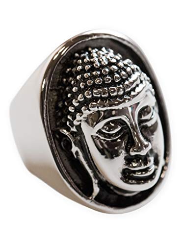 Fly Style Grosser Buddha Ring Siegelring aus 316L Edelstahl für Damen und Herren, Ring Grösse:22.9 mm von Fly Style