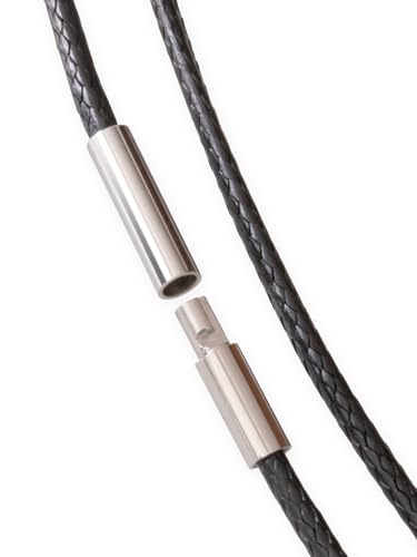 Fly Style Halskette geflochten Wax Rope Chain mit Verschluss aus Edelstahl - Herren Damen Surfer Kette - Schwarzer Choker - Kunstleder Optik, Längen:ca. 36.0 cm, Verschluß:3 mm von Fly Style