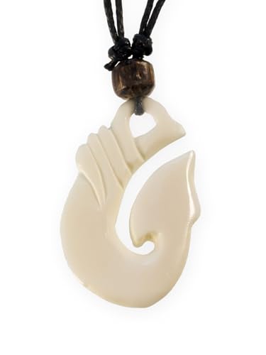 Fly Style Kettenanhänger aus Knochen - Anhänger Kette Tribal Maori Maui Fischhaken - Surfer Kette für Frauen und Männer von Fly Style