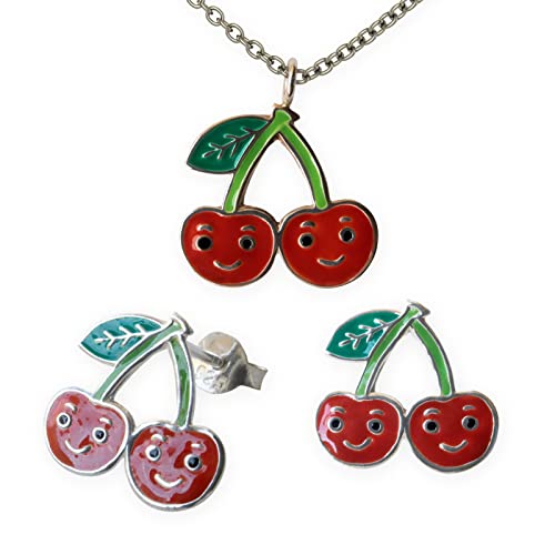 Fly Style Kirschen Ohrstecker für Kinder/Mädchen/Damen mit Kette Silber/Kinderschmuck Mädchen - Ohrstecker und Halskettchen von Fly Style