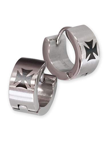 Fly Style Herren Ohrringe Klappcreolen - Eisernes Kreuz Edelstahl Creolen - Matt oder Poliert - Creolen Schwarz - Ohrringe für Herren Kreolen, Farbwahl:silber matt, Durchmesser:14 mm, Breite:4 mm von Fly Style