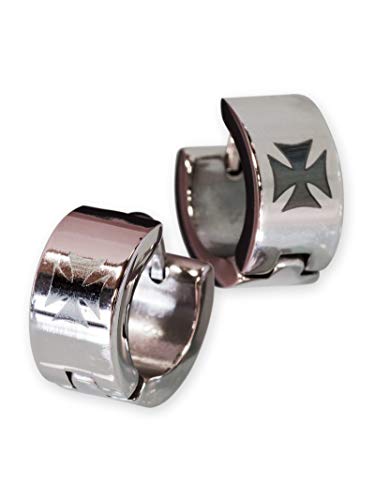 Fly Style Herren Ohrringe Klappcreolen - Eisernes Kreuz Edelstahl Creolen - Matt oder Poliert - Creolen Schwarz - Ohrringe für Herren Kreolen, Farbwahl:silber poliert, Durchmesser:16 mm, Breite:5 mm von Fly Style