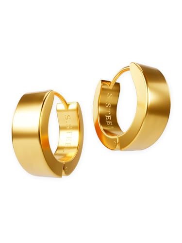 Fly Style Klappcreolen Edelstahl - Gold Creolen - Ohrringe Vergoldet - Ohrringe Chirurgenstahl, Durchmesser:16 mm, Breite:5 mm von Fly Style