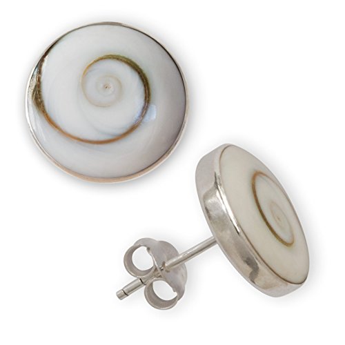 Fly Style Ohrstecker Silber 925 - Muschel Ohrstecker - Ohrringe mit Stein und Muschel - Perlmutt Schmuck, Grösse:10 mm, Farbwahl:Shivaauge von Fly Style