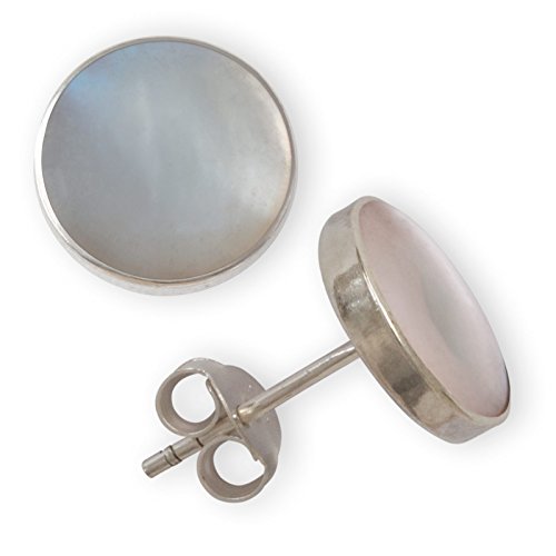 Fly Style Ohrstecker Silber 925 - Muschel Ohrstecker - Ohrringe mit Stein und Muschel - Perlmutt Schmuck, Grösse:10 mm, Farbwahl:helles Perlmutt von Fly Style