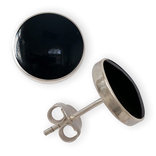 Fly Style Ohrstecker Silber 925 - Muschel Ohrstecker - Ohrringe mit Stein und Muschel - Perlmutt Schmuck, Grösse:10 mm, Farbwahl:schwarz von Fly Style