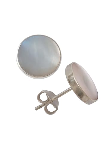 Fly Style Ohrstecker Silber 925 - Muschel Ohrstecker - Ohrringe mit Stein und Muschel - Perlmutt Schmuck, Grösse:8 mm, Farbwahl:helles Perlmutt von Fly Style