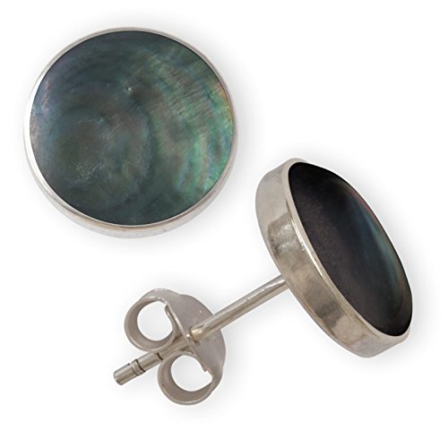 Fly Style Ohrstecker Silber 925 - Muschel Ohrstecker - Ohrringe mit Stein und Muschel - Perlmutt Schmuck, Grösse:8 mm, Farbwahl:schwarzlippige Perlenauster von Fly Style