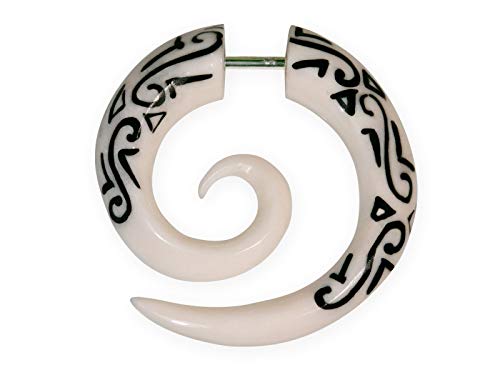 Fly Style 1 Stück Ohrringe Ohrstecker Fake Dehnspirale Dehnschnecke aus Holz - Natur Damen Schmuck, Materialart:Knochen (weiß) von Fly Style
