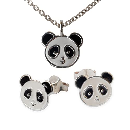 Fly Style Panda Bär Ohrstecker für Kinder/Mädchen/Damen mit Kette Silber/Kinderschmuck Mädchen - Ohrstecker und Halskettchen in Schmuckschachtel von Fly Style