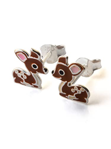 Fly Style Rehkitz Ohrstecker Silber 925 für Kinder - Mädchen Ohrringe/Damen – Ohrstecker im Samtsäckchen von Fly Style