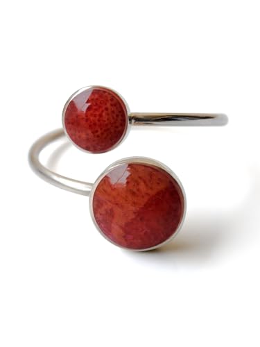 Fly Style Ring Silber 925 Damen, offen größenverstellbar 925 Silberting mit Stein oder Muschell, Grösse:16.5 mm, Farbwahl:Koralle-Optik rot von Fly Style