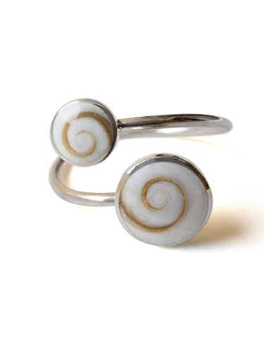 Fly Style 925 Silber Ring für Damen - Offener, Größenverstellbarer Ring Mit Stein oder Muschel - Größe: 20.0 mm, Farbwahl: Shivaauge von Fly Style
