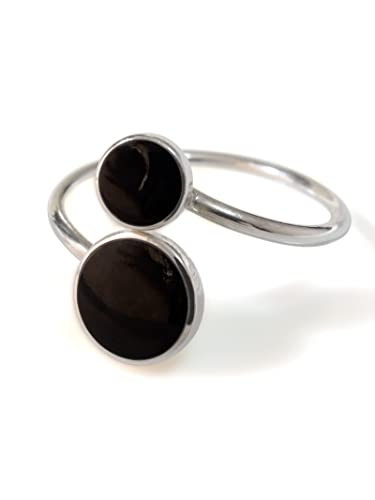 Fly Style 925 Silber Ring für Damen - Offener, Größenverstellbarer Ring Mit Stein oder Muschel - Größe: 20.6 mm, Farbwahl: Schwarzer Onyx von Fly Style