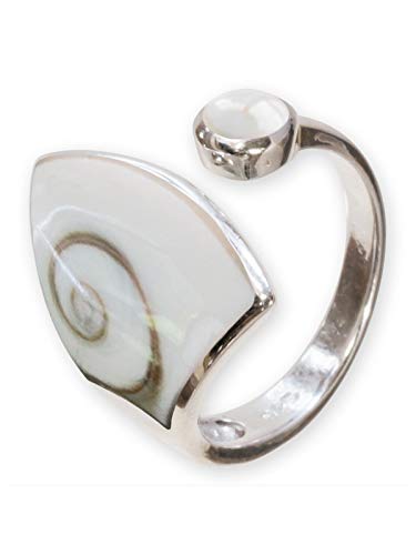 Fly Style Ring Silber 925 Damen, offener Ring größenverstellbar, 925 Silber Ring mit Stein oder Muschel Inlays, Farbwahl:Shivaauge von Fly Style