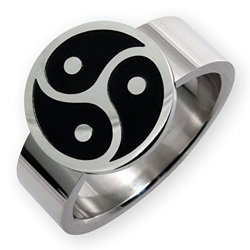 Fly Style Ring aus Edelstahl - Peitschenrad Triskele BDSM Siegel - Ringe für Herren und Damen, Ring Grösse:19.1 mm, Farbwahl:schwarz von Fly Style
