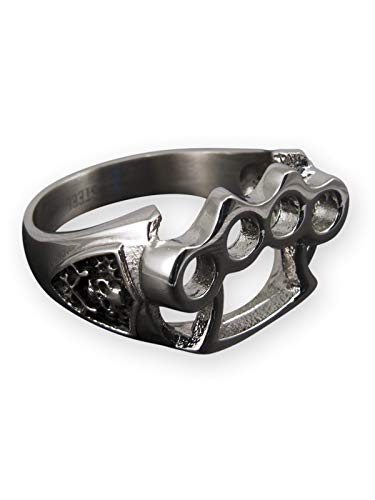 Fly Style Ring aus 316L Edelstahl mit Schlagring-Motiv und Skull and Bones - Ringe für Herren, Ring Grösse:22.9 mm von Fly Style