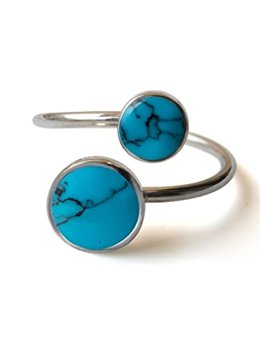 Fly Style Silber 925 Damen Ring, Offener Größenverstellbarer Ring Mit Stein Oder Muschel, Grösse:18.1 mm, Farbwahl:Türkis von Fly Style