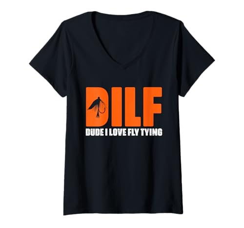 Damen Fliegenbinden Passion DILF Design T-Shirt mit V-Ausschnitt Damen Fliegenbinden Passion DILF Design T-Shirt mit V-Ausschnitt von Fly Tying Enthusiasts