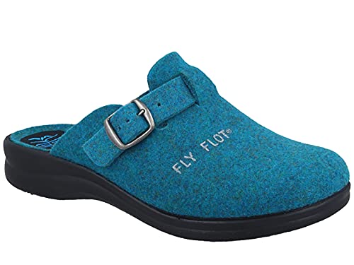 Fly Flot Damen Hausschuhe Pantoffeln Wollfilz Pantoletten, Größe:41 EU, Farbe:Blau von Fly Flot