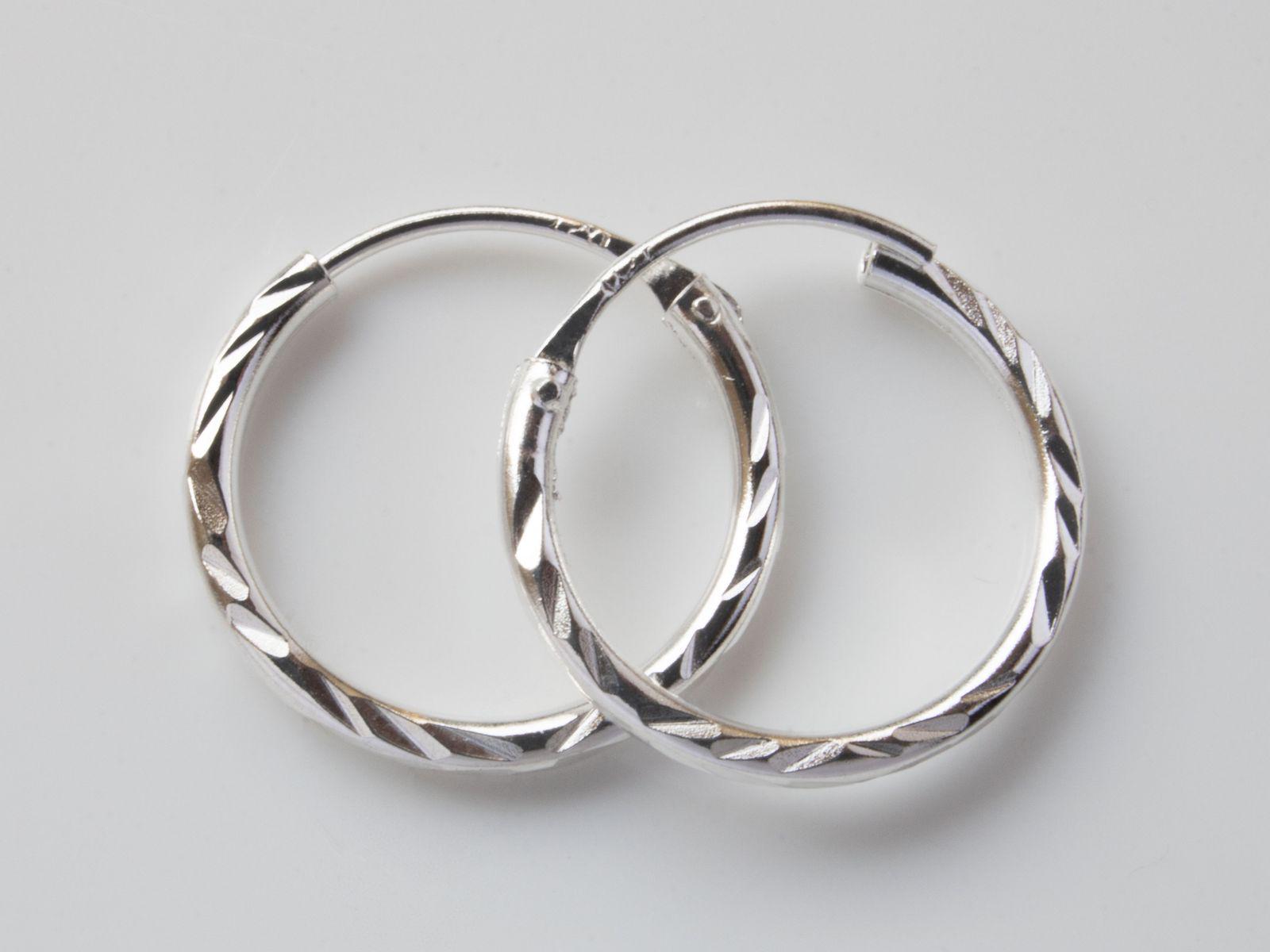 925 Silber Creolen Mit Diamantschliffmuster - Damen Ohrringe Diamond Cut Oberfläche von FlyStyleShop