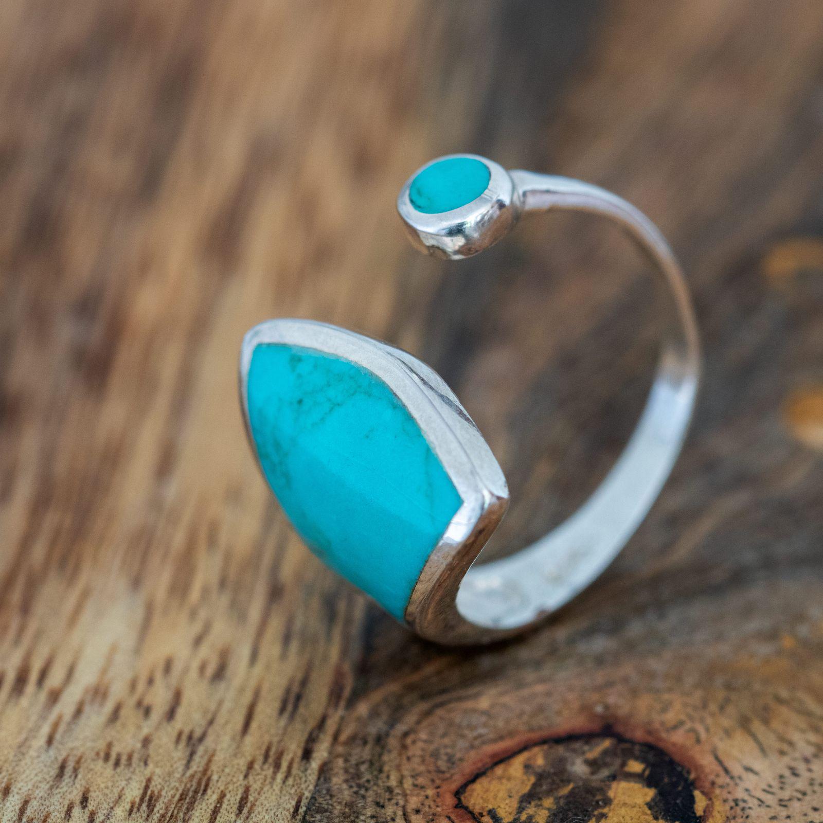 925 Silber Damen Finger Ring Grün Türkis Optik Kunstharz Howlith Natur Schmuck von FlyStyleShop