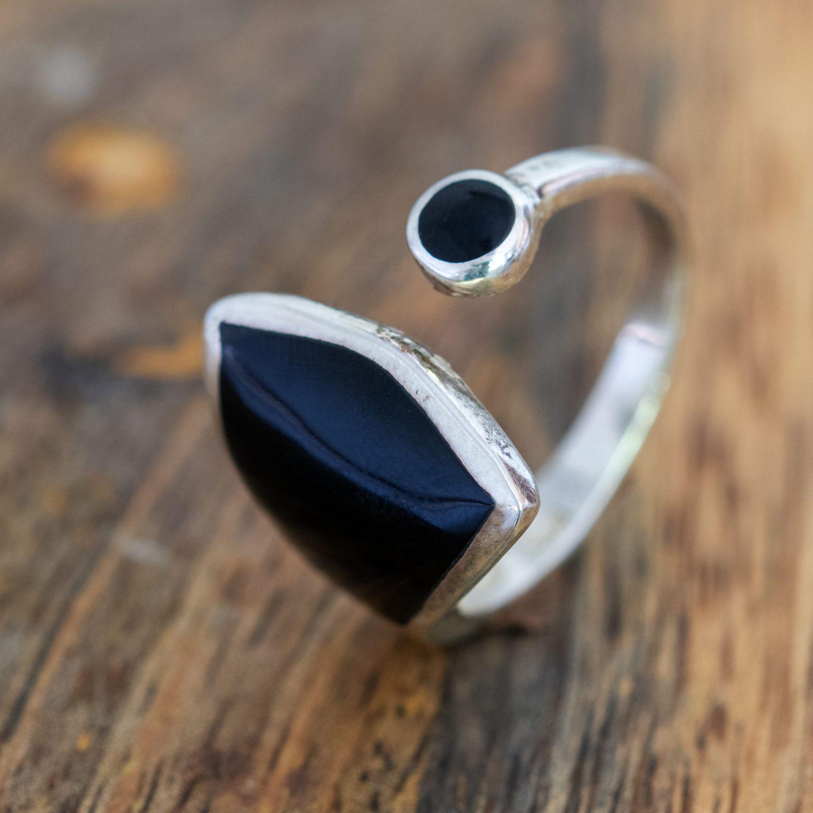 925 Silber Damen Finger Ring Schwarz Onyx Optik Kunstharz Howlith Natur Schmuck von FlyStyleShop