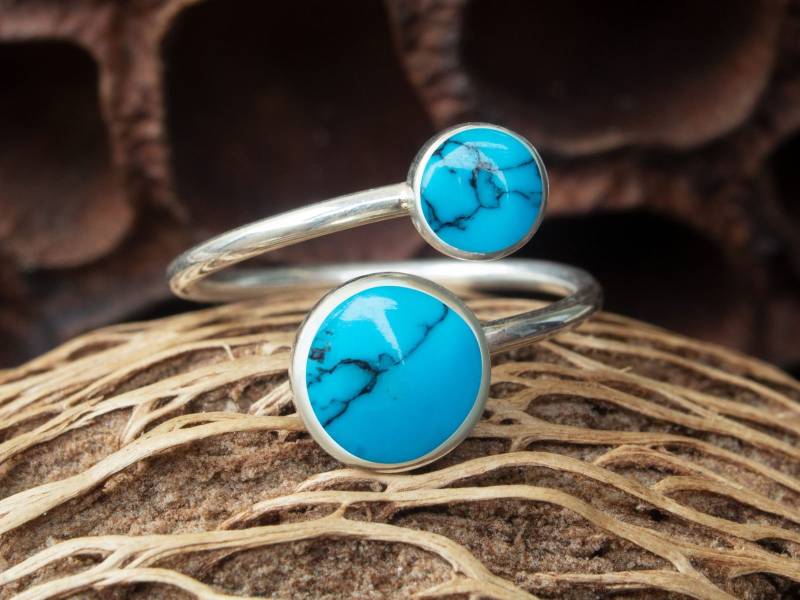 Damen Ring 925 Silber Blau Türkis Stein Boho Schmuck Vintage Verstellbar Ringe von FlyStyleShop