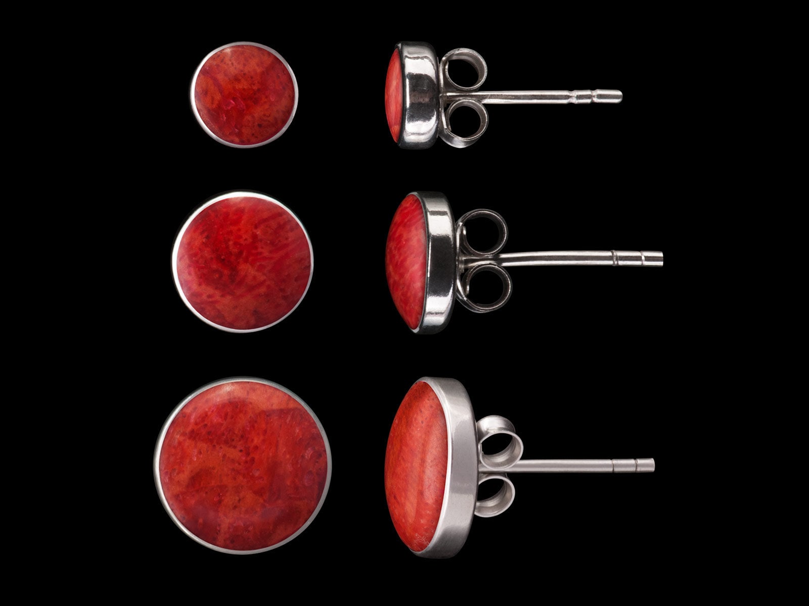 Echt 925 Silber Ohrstecker in Koralle-Optik, Damen Ohrringe Roter Stein 6, 8 Und 10mm von FlyStyleShop