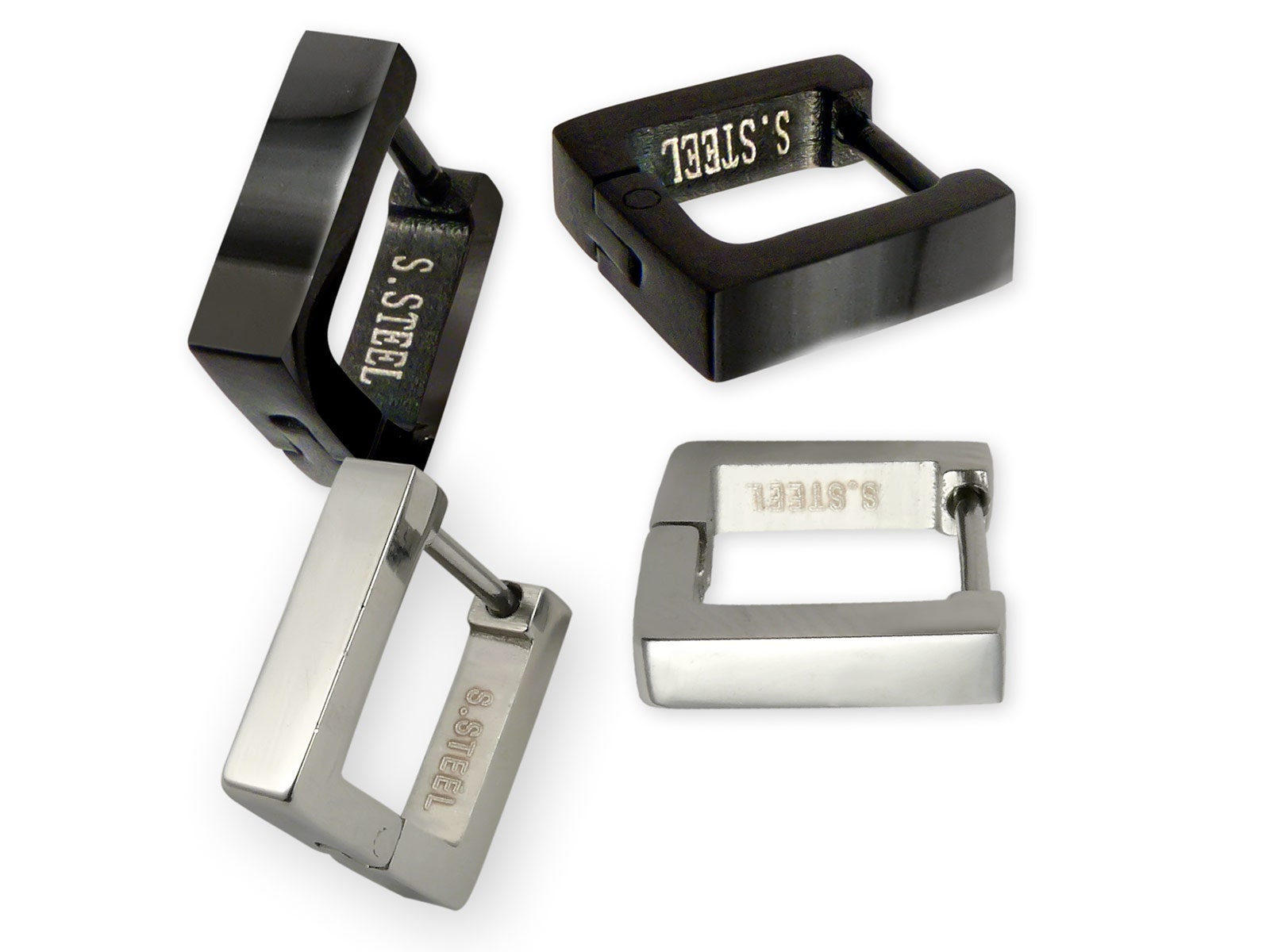 Edelstahl Creolen Klappcreolen Ohrringe Eckig Damen Herren Kinder Silber Schwarz von FlyStyleShop