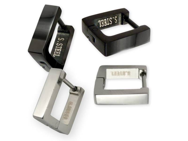 Edelstahl Creolen Klappcreolen Ohrringe Eckig Damen Herren Kinder Silber Schwarz von FlyStyleShop