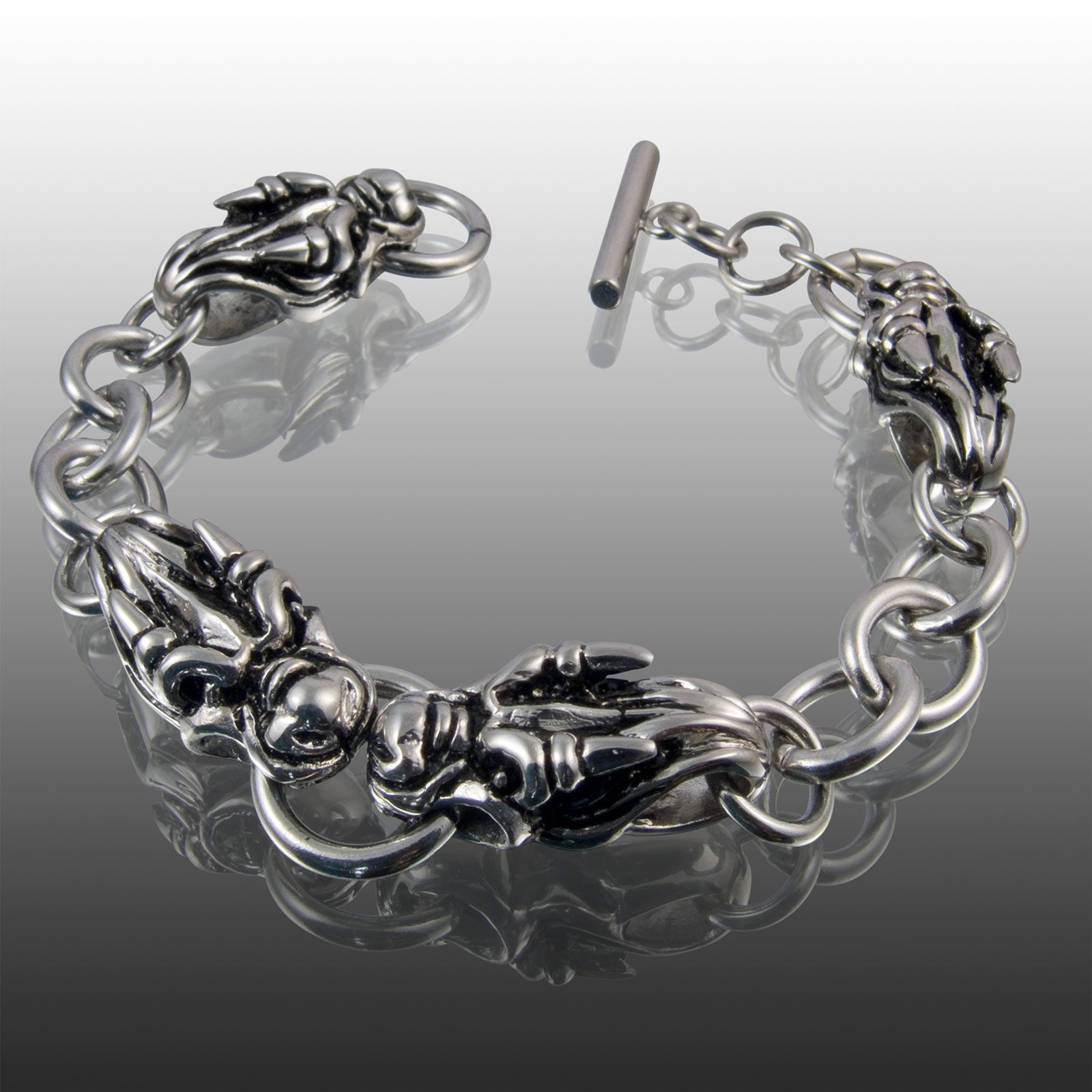 Edelstahl Glieder Armband Drache Panzerarmband Drachenkopf Herren Damen Silber von FlyStyleShop