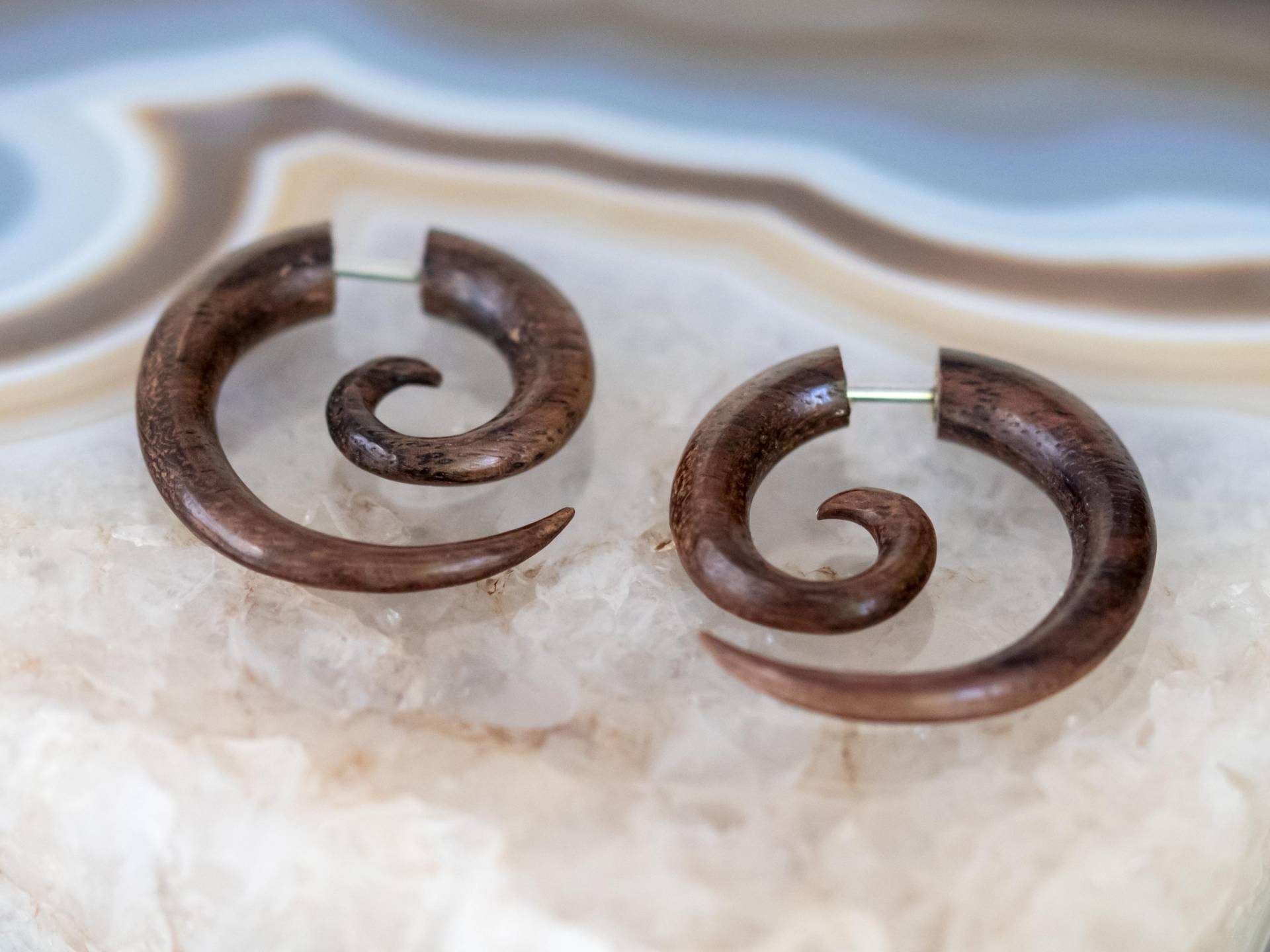 Fake Piercing Spirale, Holzohrringe Handarbeit, Fakeplug Aus Narraholz von FlyStyleShop
