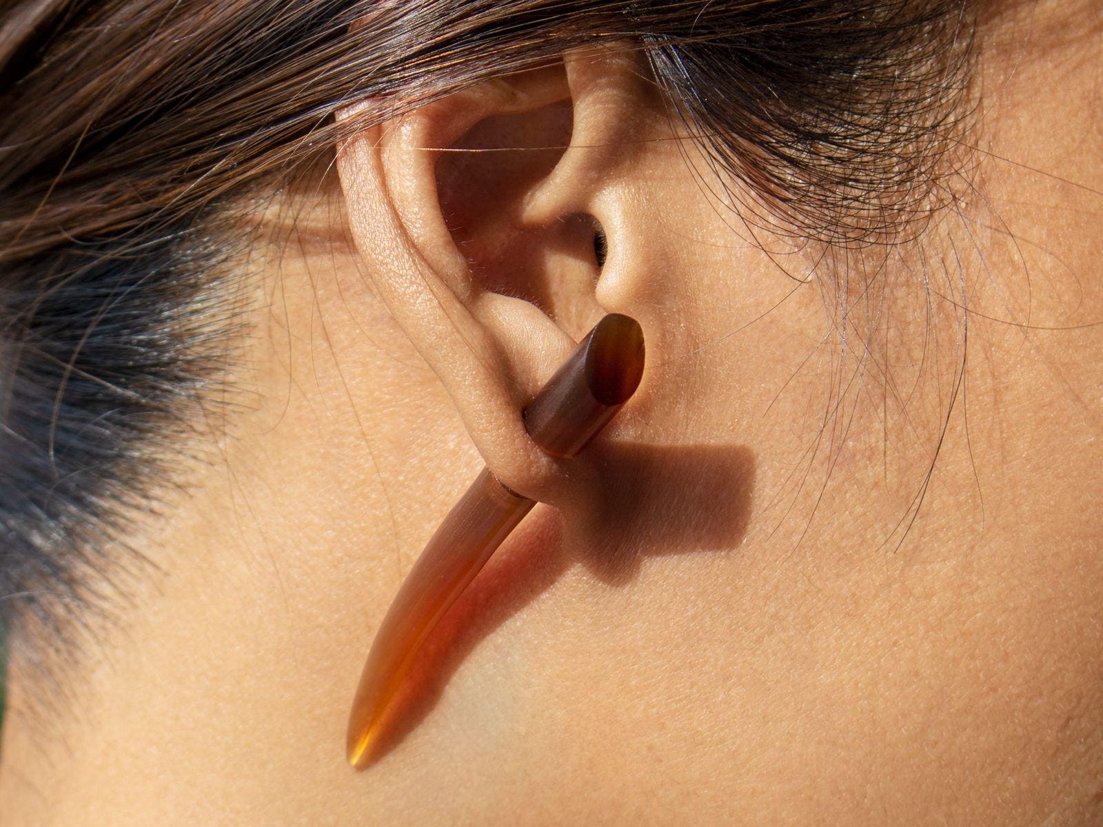 Fake Piercings - Gebogener Taper Aus Braunem Horn Ohrringe Mit Schraubverschluss von FlyStyleShop