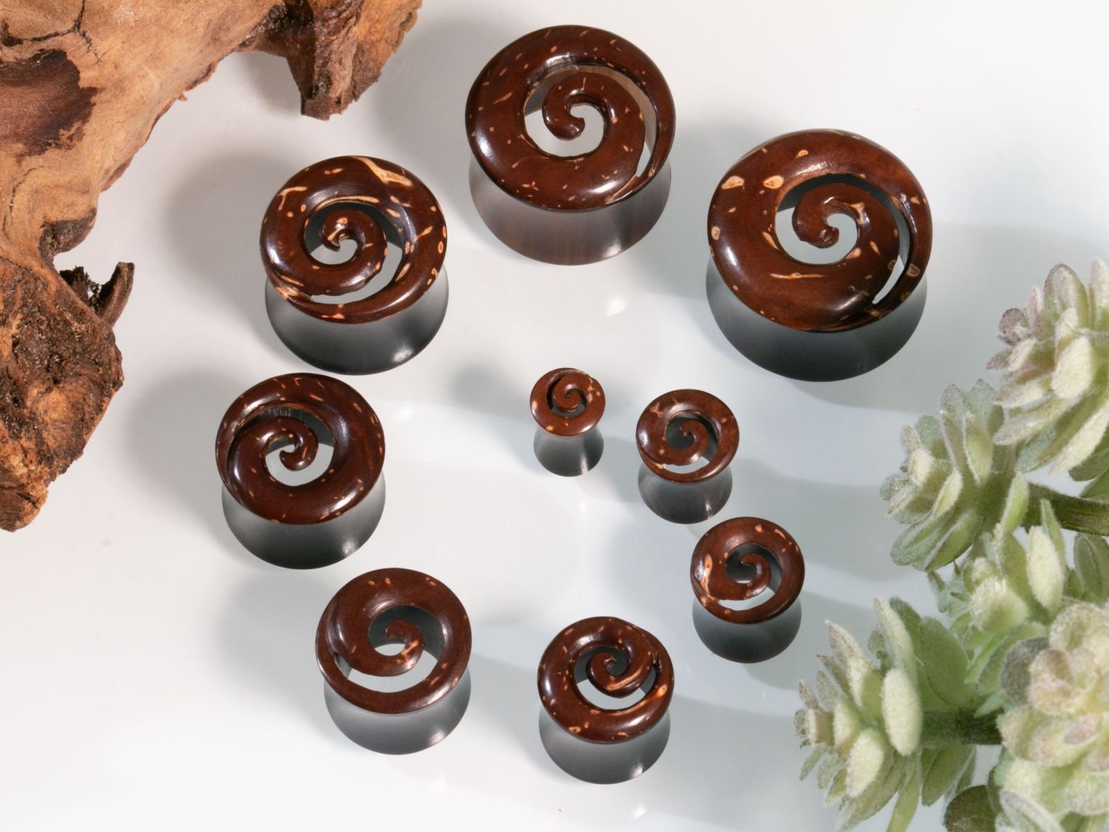 Flesh Plug Ohr Tunnel Holz Horn Kokosnussschale Spirale Piercing Schmuck Dehner von FlyStyleShop