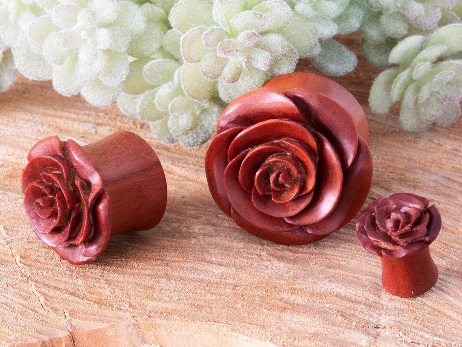 Holz Flesh-Plug Ohr-Tunnel Rose Blume Blüte Piercing Schmuck Ohrdehner Expander von FlyStyleShop