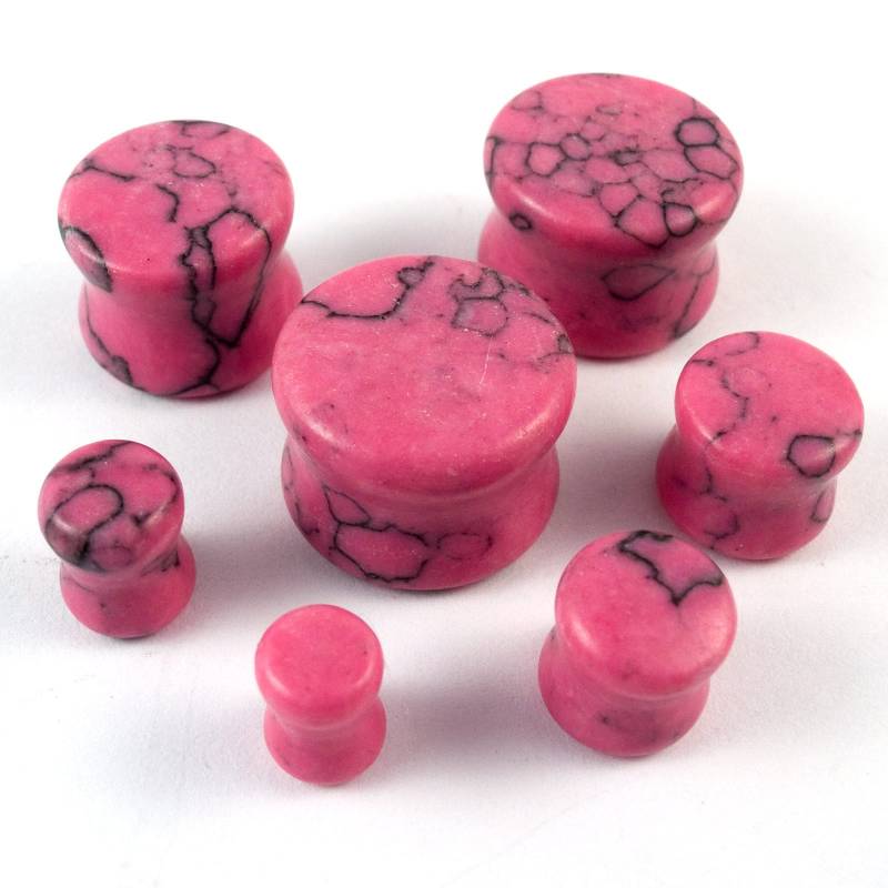 Pinke Stein Plugs Ohr, Double Flare Pink Ear Tunnels von FlyStyleShop