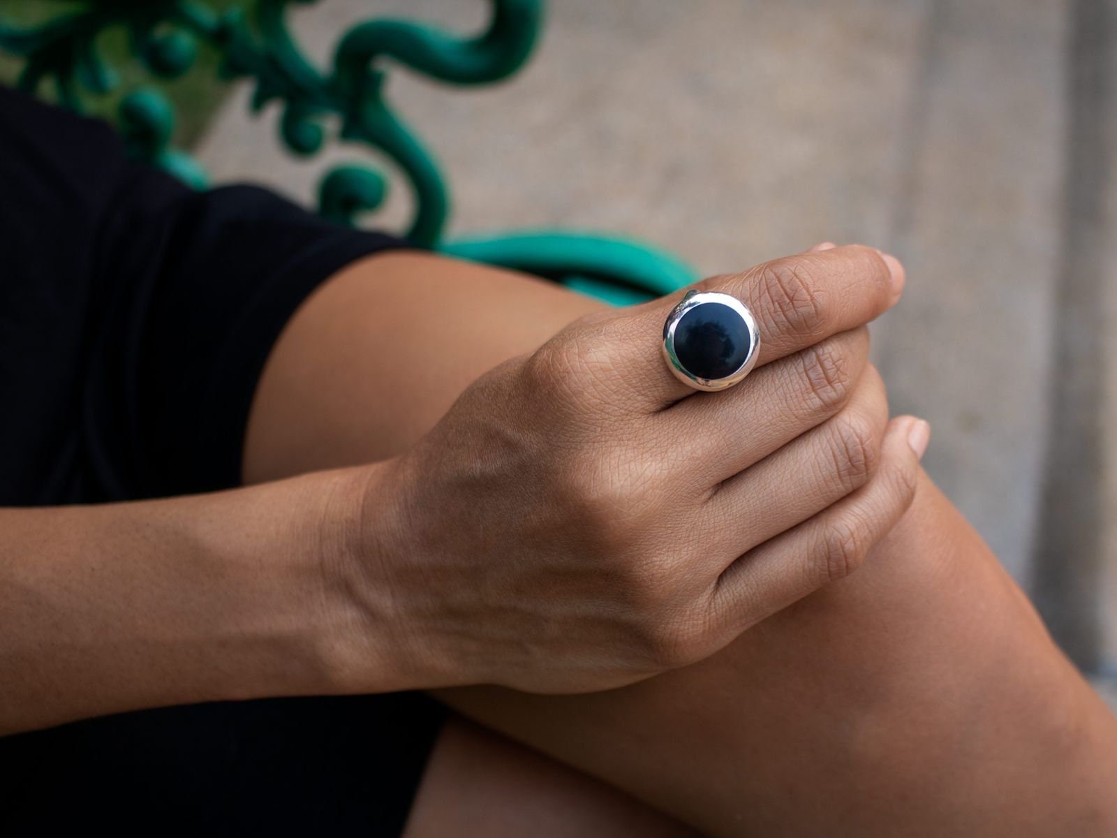 Ring Silber 925 Damen Offener Fingerring Onyx Stein Optik Inlay von FlyStyleShop