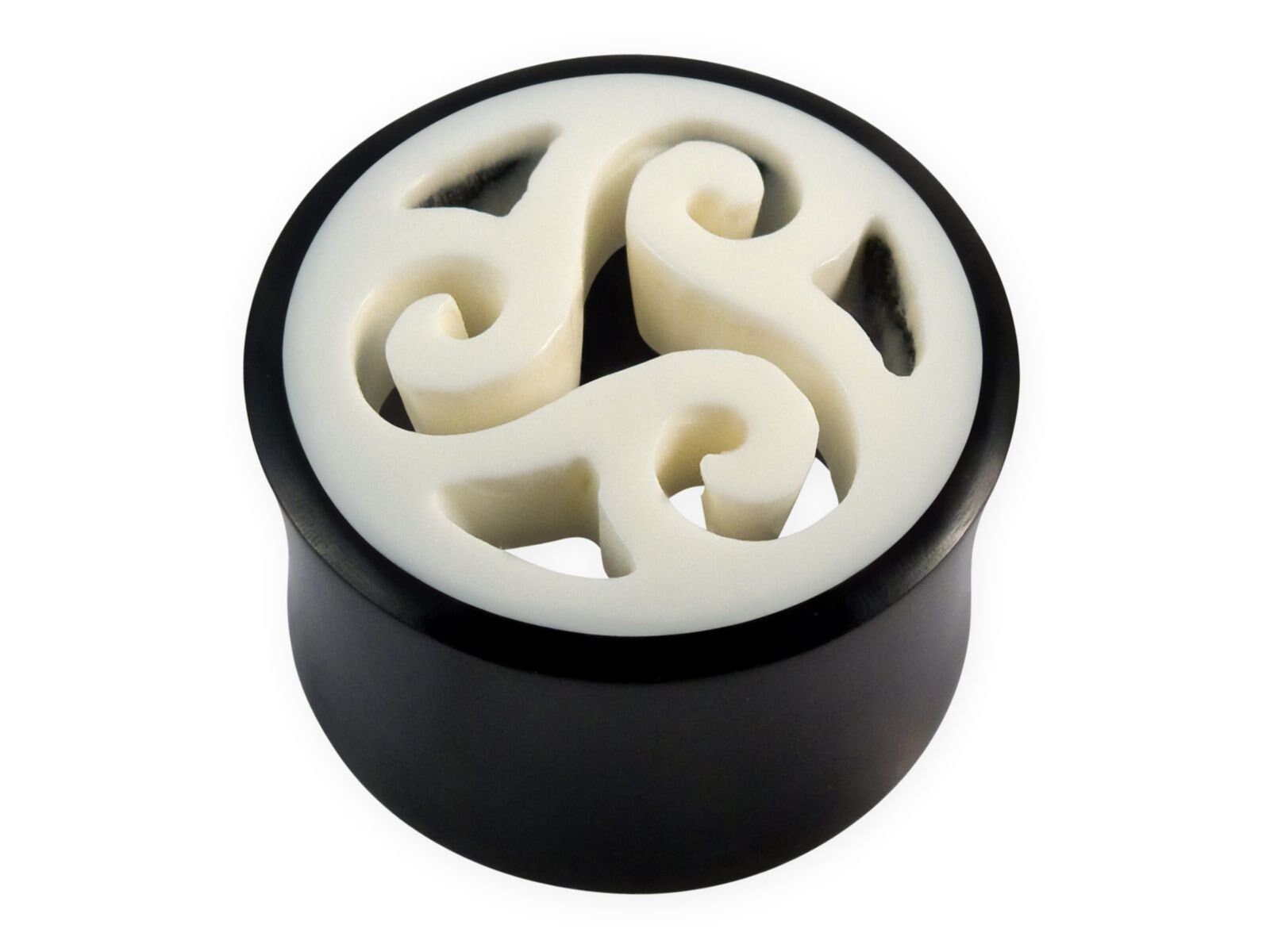 Schwarze Horn Plugs Mit Triskele, Triskelen Flesh Tunnel Double Flared von FlyStyleShop