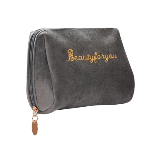 Flybloom Damen-Kosmetiktasche, Niedliche Samt-Kosmetiktasche, Make-Up-Tasche, Reißverschluss, Kulturbeutel, Geldbörse Für Reisen (Grau) von Flybloom