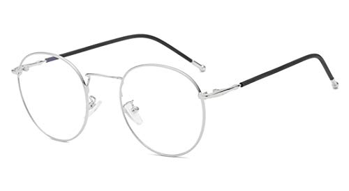 Unisex Silber Und Schwarz Retro Sixties Style Runde Metall Brillen Damen Herren Klare Linse Brille Ohne Sehstärke Fensterglas Brille Herren Damen von Flydo